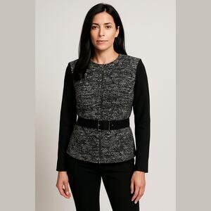 Don Caster Black Tweed Long Sleeve Zip Up Belted Classic Career Blazer Jacket 4